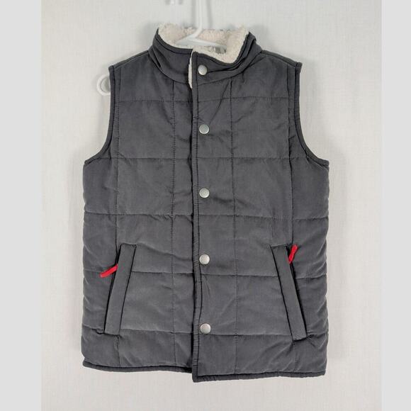 Hatley Boys Puffer Vest Sherpa Lined Gray and Cream Size 6 - Picture 1 of 5
